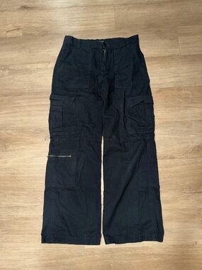 Aeropostale Black Men's Wide-Leg Cargo Pants with Zip Pocket